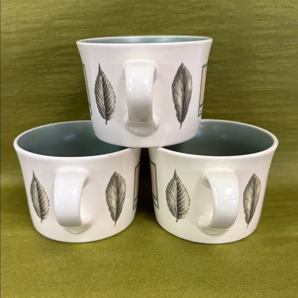 Vintage Pfaltzgraff Naturewood 12oz Coffee Mugs Botanical Herb Design Set of 3